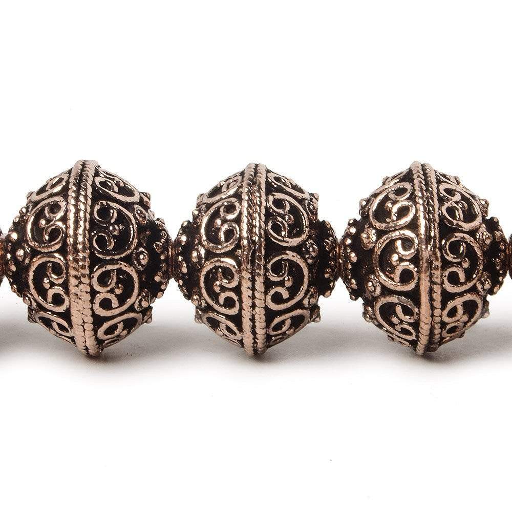 14x12.5mm Antiqued Copper Bali Design Rondelle  8 inch 16 Beads (ONLINE ORDER ONLY)