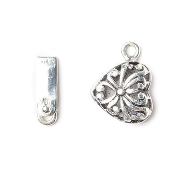 14mm Antiqued Sterling Silver Box Clasp Filigree Heart 1 piece (ONLINE ORDER ONLY)