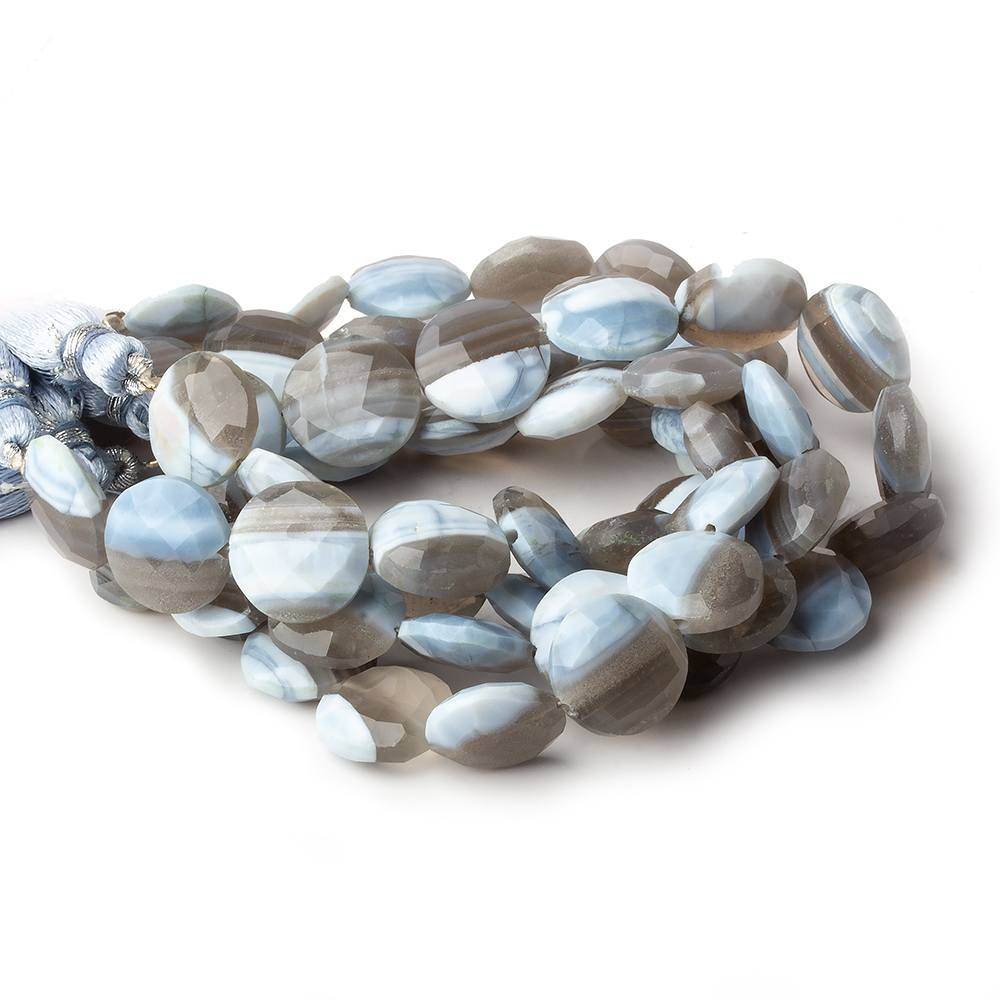 14mm Banded Owyhee Natural Blue Opal faceted coin beads 8 inch 14 pieces (ONLINE ORDER ONLY)