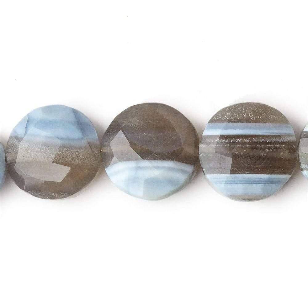 14mm Banded Owyhee Natural Blue Opal faceted coin beads 8 inch 14 pieces (ONLINE ORDER ONLY)