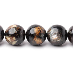 14mm Black Tourmaline in Muscovite Plain Rounds 15.5 inch 28 Beads (ONLINE ORDER ONLY)