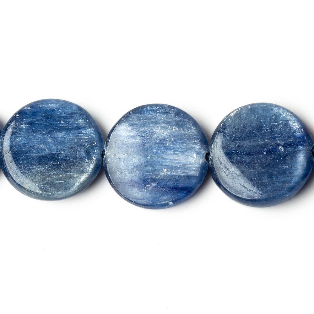 16mm Ceylon Blue Kyanite plain coin beads 16 inch 26 pieces AA Grade (ONLINE ORDER ONLY)