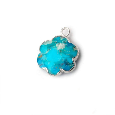 14mm Silver Leafed Enhanced Turquoise Faceted Quatrafoil Focal Bead Pendant sold as 1 piece (ONLINE ORDER ONLY)