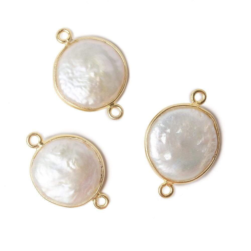 14mm Vermeil Bezel Cream Coin Pearl Connector 1 piece (ONLINE ORDER ONLY)