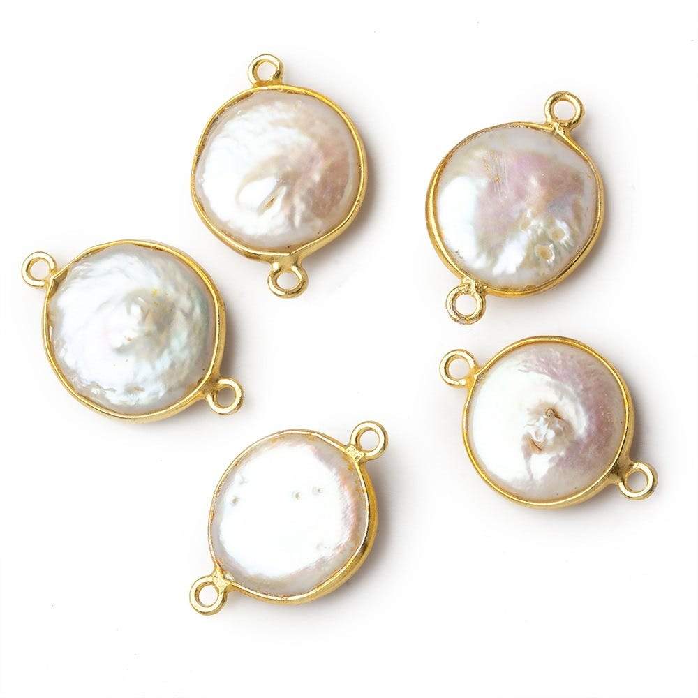 14mm Vermeil Bezel Cream Coin Pearl Connector 1 piece (ONLINE ORDER ONLY)