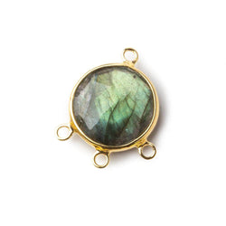 14mm Vermeil Bezel Labradorite Faceted Coin 3 ring Connector 1 piece (ONLINE ORDER ONLY)