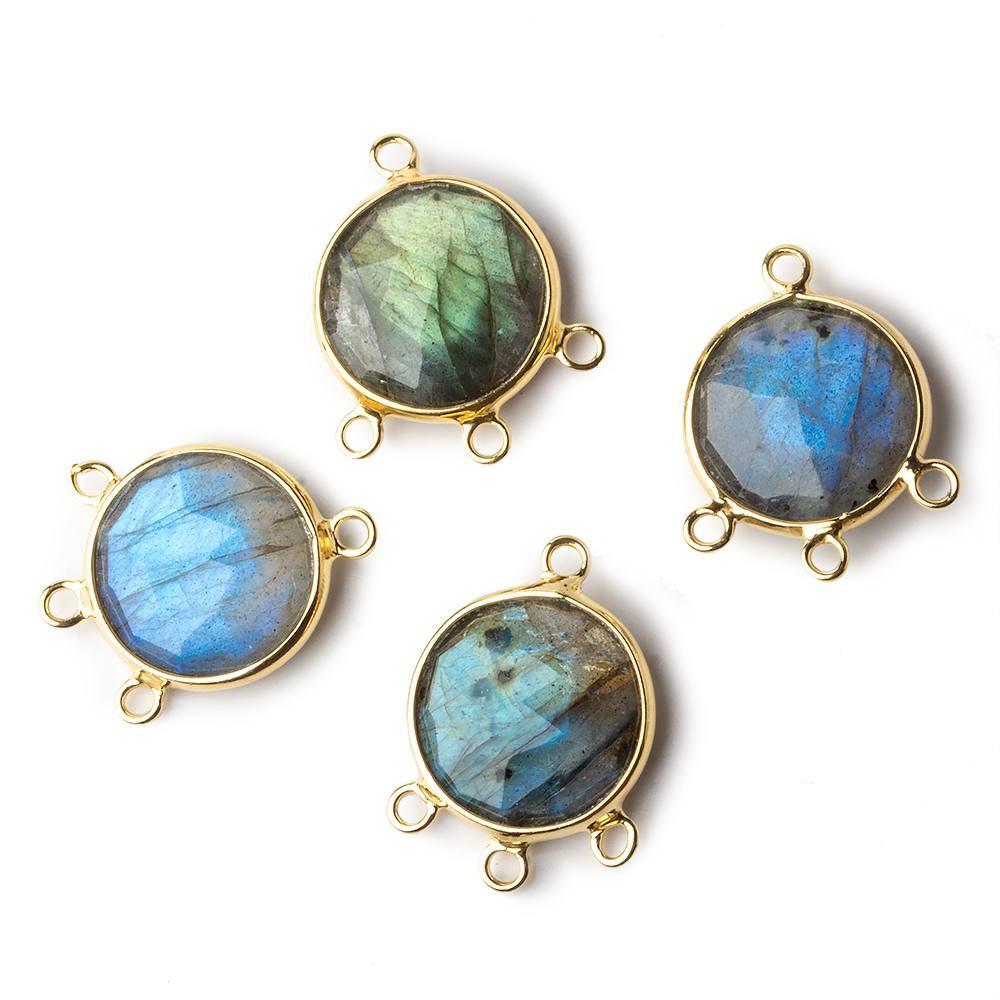 14mm Vermeil Bezel Labradorite Faceted Coin 3 ring Connector 1 piece (ONLINE ORDER ONLY)