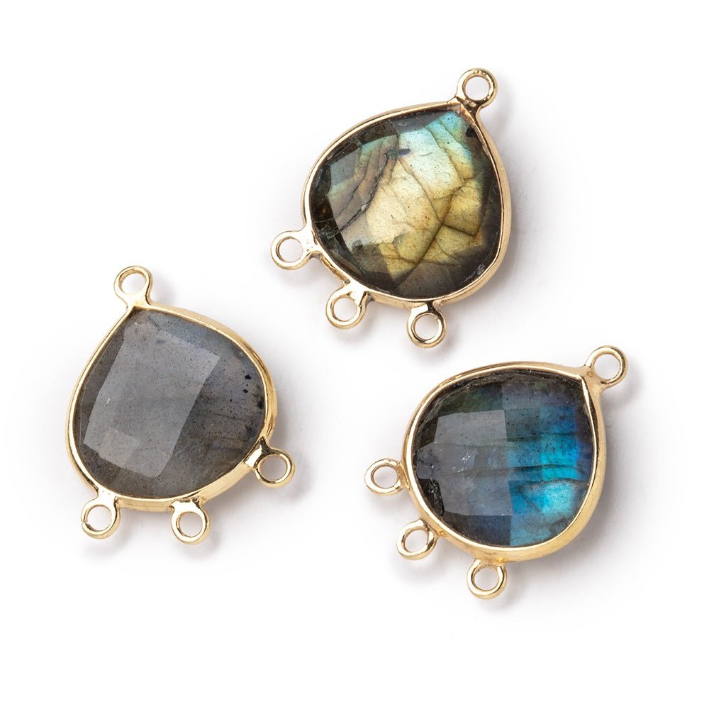 14mm Vermeil Bezel Labradorite faceted heart 3 ring Connector 1 focal bead (ONLINE ORDER ONLY)