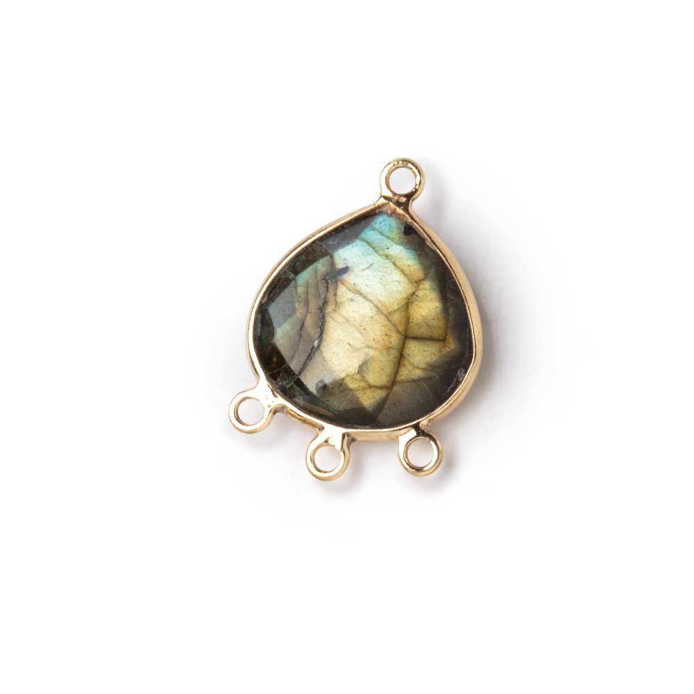 14mm Vermeil Bezel Labradorite faceted heart 3 ring Connector 1 focal bead (ONLINE ORDER ONLY)