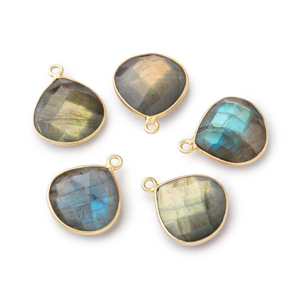 15mm Vermeil Bezel Labradorite Faceted Heart Pendant 1 Focal Bead (ONLINE ORDER ONLY)