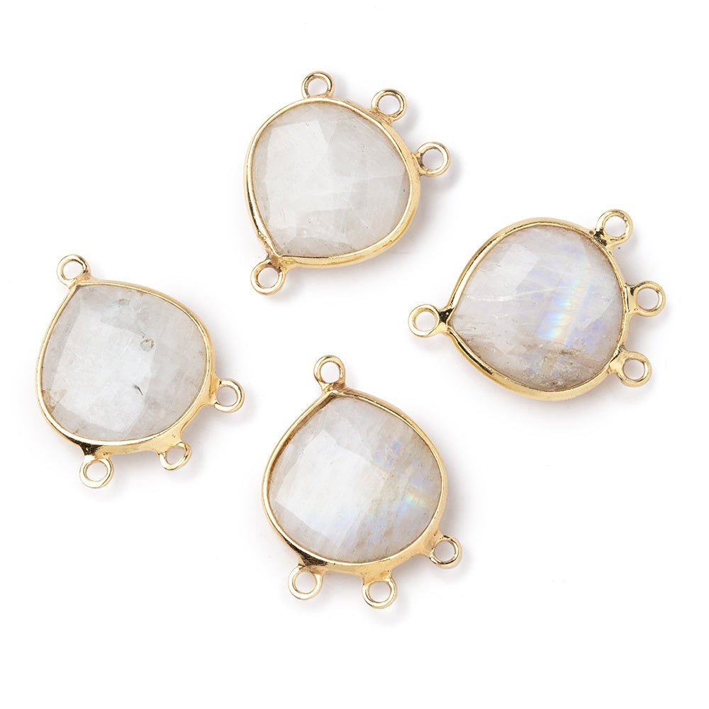 14mm Vermeil Bezel Rainbow Moonstone faceted heart 3 ring Connector 1 piece (ONLINE ORDER ONLY)