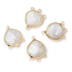 14mm Vermeil Bezel Rainbow Moonstone faceted heart 3 ring Connector 1 piece (ONLINE ORDER ONLY)