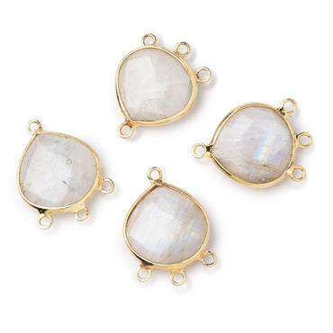 14mm Vermeil Bezel Rainbow Moonstone faceted heart 3 ring Connector 1 piece (ONLINE ORDER ONLY)