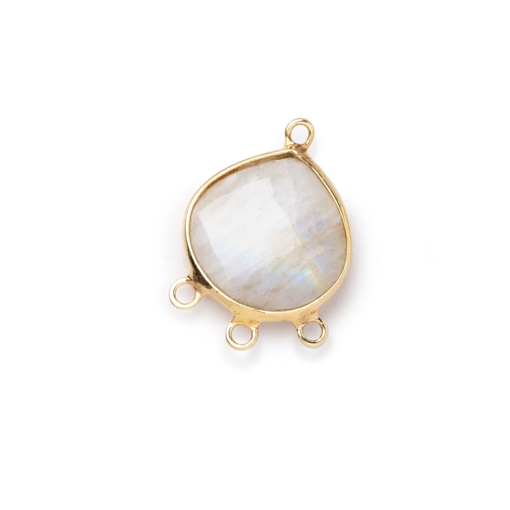 14mm Vermeil Bezel Rainbow Moonstone faceted heart 3 ring Connector 1 piece (ONLINE ORDER ONLY)