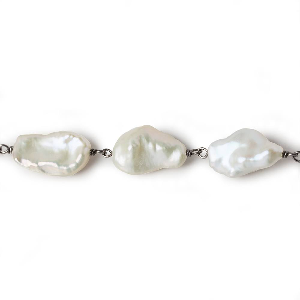 14x10-18x11mm Off White Keshi Pearl Black Gold .925 Silver Chain (ONLINE ORDER ONLY)