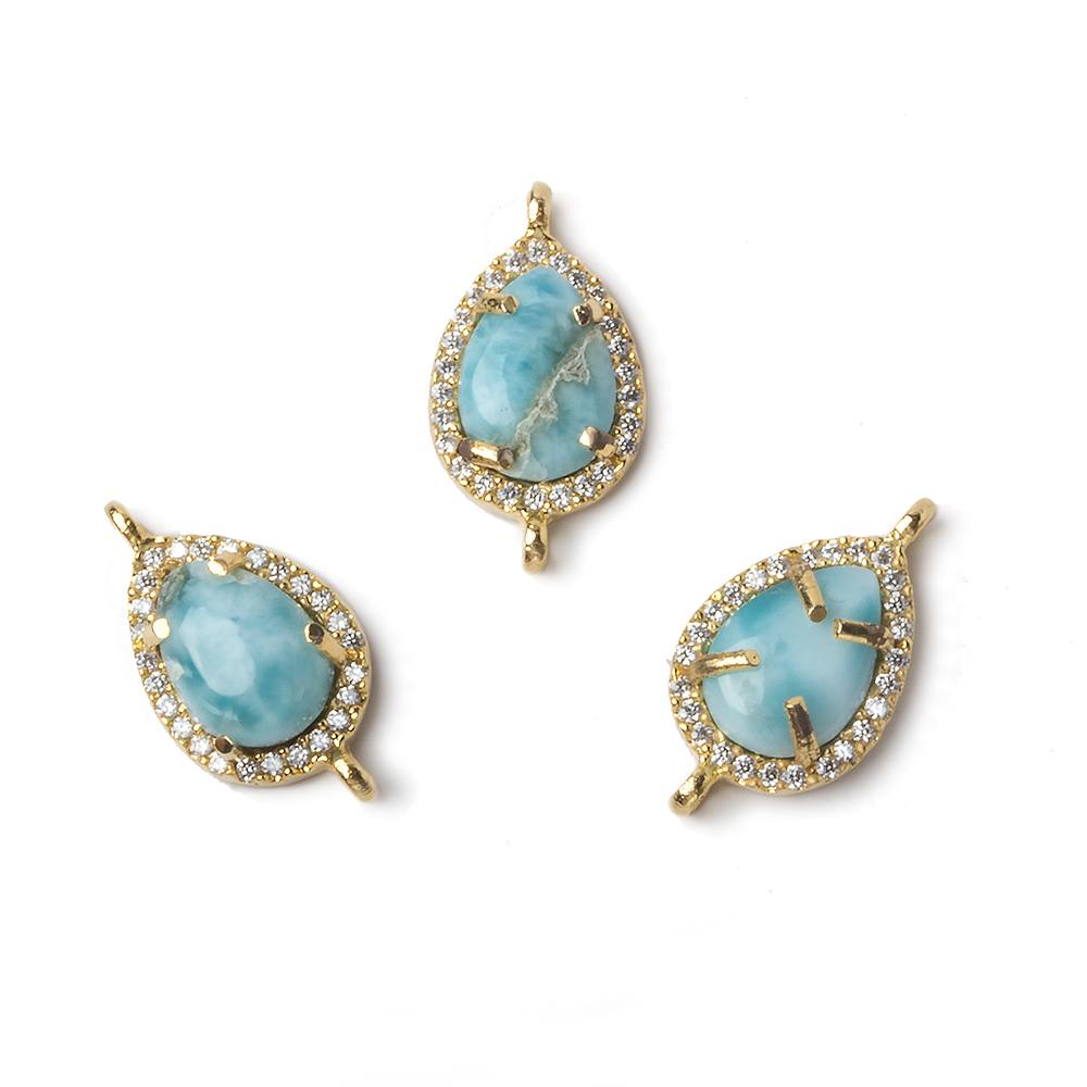 14x10mm Vermeil Bezel White CZ and Larimar Pear Connector 1 focal piece (ONLINE ORDER ONLY)