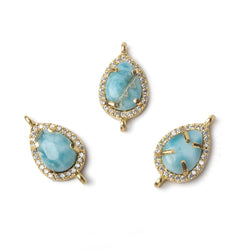 14x10mm Vermeil Bezel White CZ and Larimar Pear Connector 1 focal piece (ONLINE ORDER ONLY)
