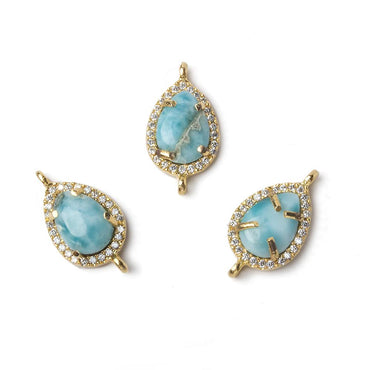 14x10mm Vermeil Bezel White CZ and Larimar Pear Connector 1 focal piece (ONLINE ORDER ONLY)