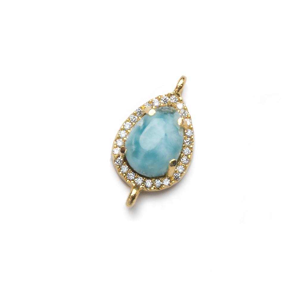 14x10mm Vermeil Bezel White CZ and Larimar Pear Connector 1 focal piece (ONLINE ORDER ONLY)