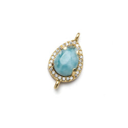 14x10mm Vermeil Bezel White CZ and Larimar Pear Connector 1 focal piece (ONLINE ORDER ONLY)