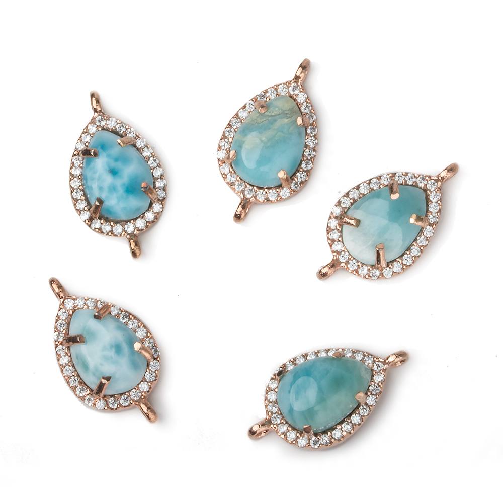 14x10mm Rose Gold Bezel White CZ and Larimar Pear Connector 1 focal piece (ONLINE ORDER ONLY)