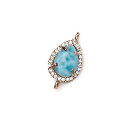 14x10mm Rose Gold Bezel White CZ and Larimar Pear Connector 1 focal piece (ONLINE ORDER ONLY)