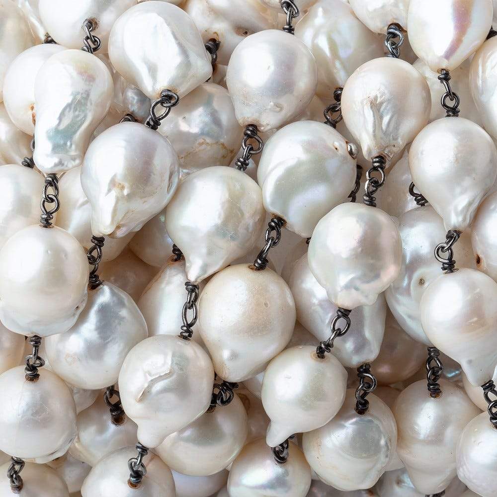 14x11-16x12mm Off White Ultra Baroque Black Gold .925 Silver Chain by the foot 14 pieces (ONLINE ORDER ONLY)