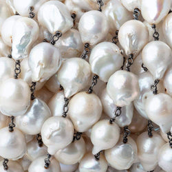 14x11-16x12mm Off White Ultra Baroque Black Gold .925 Silver Chain by the foot 14 pieces (ONLINE ORDER ONLY)