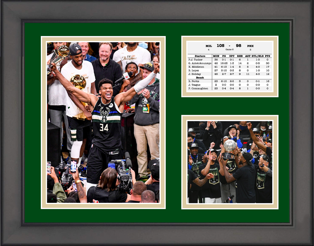 Framed Milwaukee Bucks 14x11 2021 NBA Champions Collage Photo Professionally Matted (ONLINE ORDER ONLY)