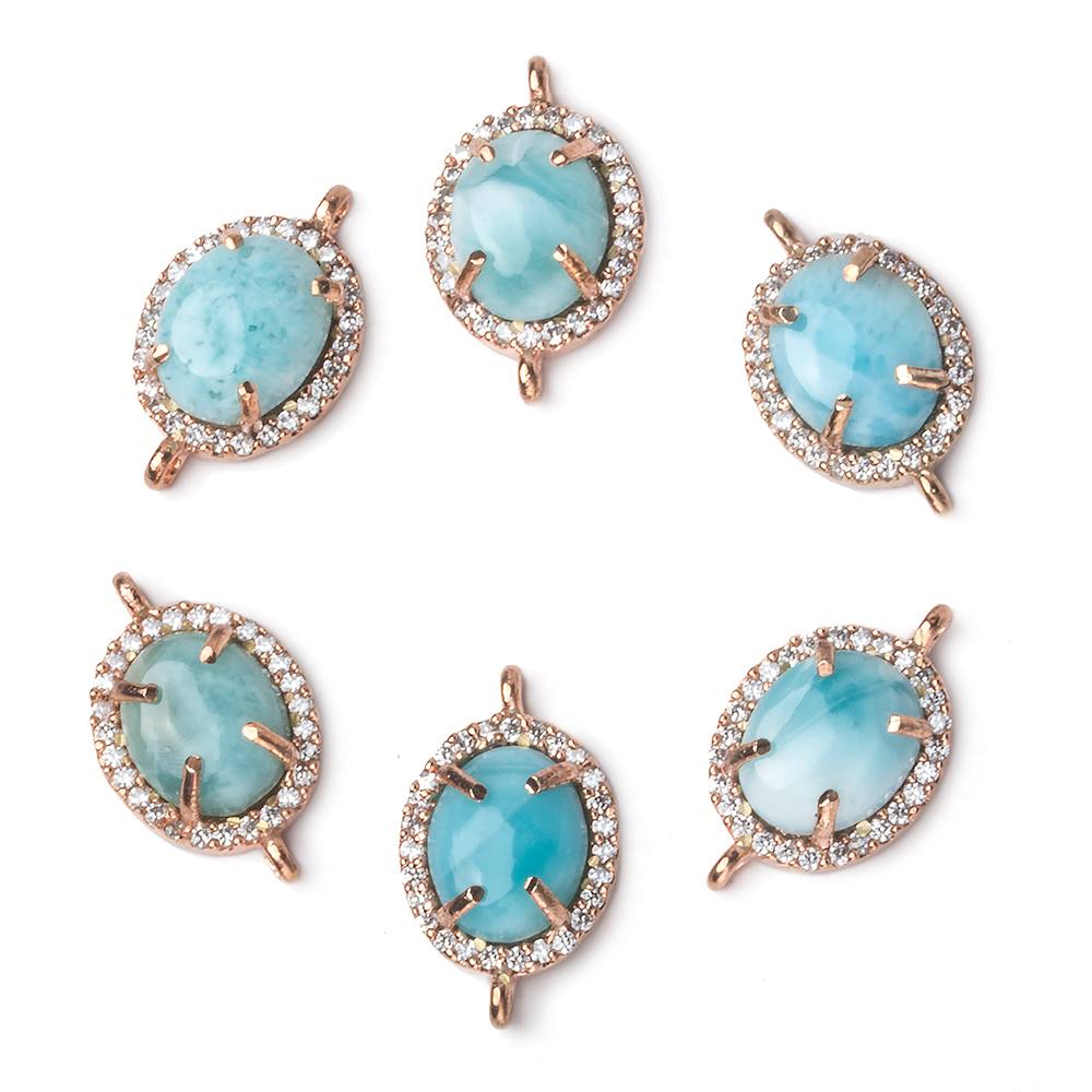 14x11mm Rose Gold Bezel White CZ and Larimar Oval Connector 1 focal piece (ONLINE ORDER ONLY)