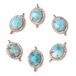 14x11mm Rose Gold Bezel White CZ and Larimar Oval Connector 1 focal piece (ONLINE ORDER ONLY)