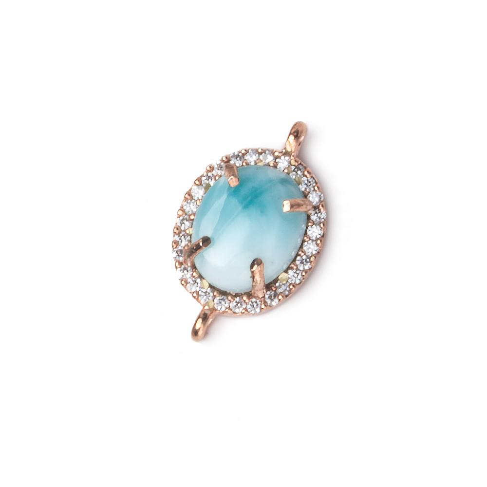 14x11mm Rose Gold Bezel White CZ and Larimar Oval Connector 1 focal piece (ONLINE ORDER ONLY)
