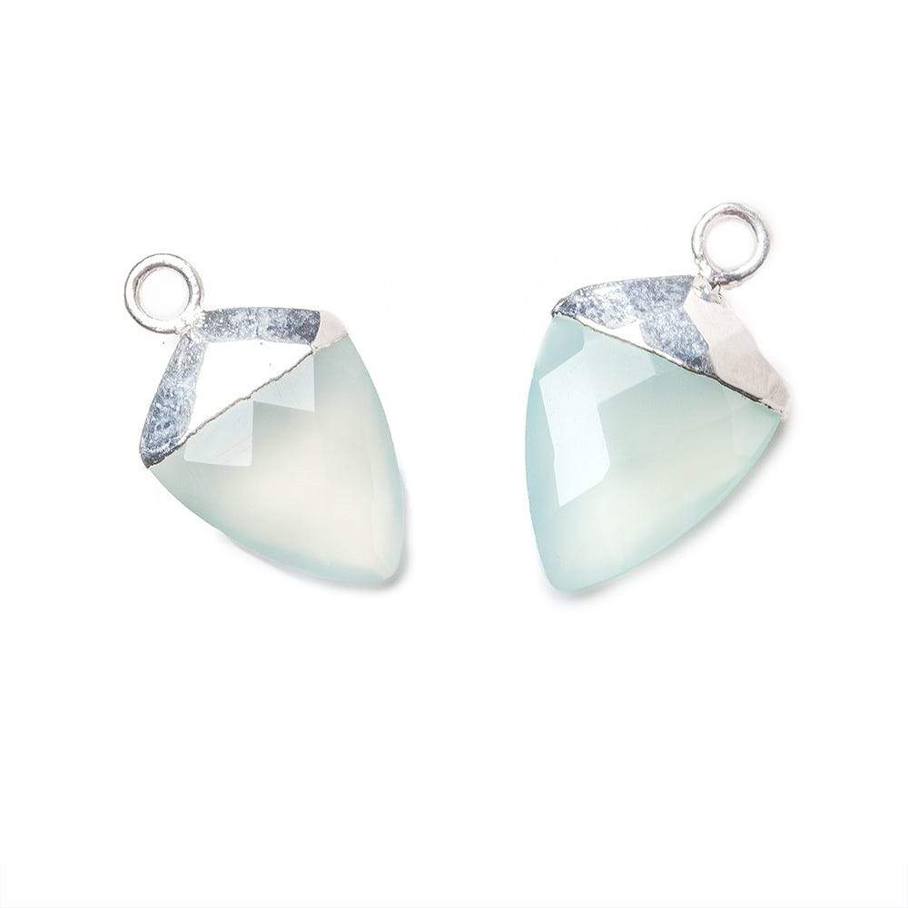 14x11mm Silver Leafed Seafoam Blue Chalcedony faceted Point Pendant 1 piece (ONLINE ORDER ONLY)