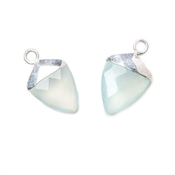 14x11mm Silver Leafed Seafoam Blue Chalcedony faceted Point Pendant 1 piece (ONLINE ORDER ONLY)