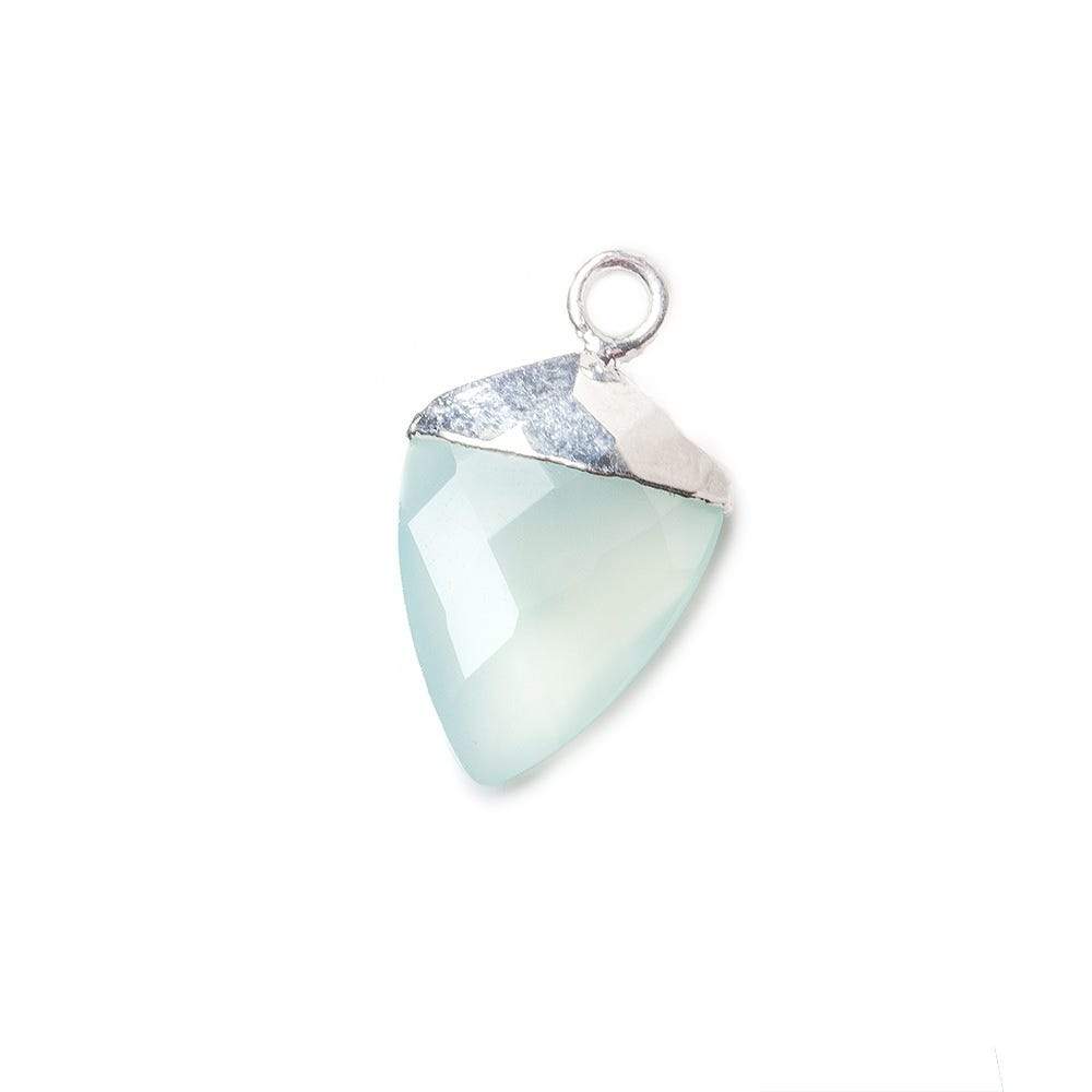 14x11mm Silver Leafed Seafoam Blue Chalcedony faceted Point Pendant 1 piece (ONLINE ORDER ONLY)