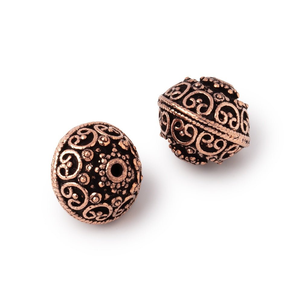 14x12.5mm Antiqued Copper Bali Design Rondelle Set of 2 Beads (ONLINE ORDER ONLY)