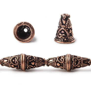 14x12mm Antiqued Copper Cone Granulated Bali Heart Design 8 in 14 pcs (ONLINE ORDER ONLY)
