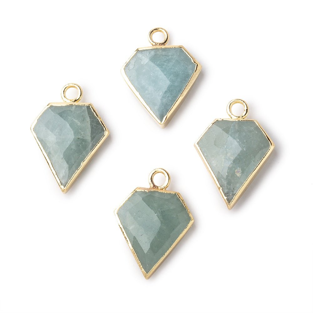 14x12mm Gold Leafed Aquamarine Faceted Diamond Shape Focal Pendant 1 piece (ONLINE ORDER ONLY)
