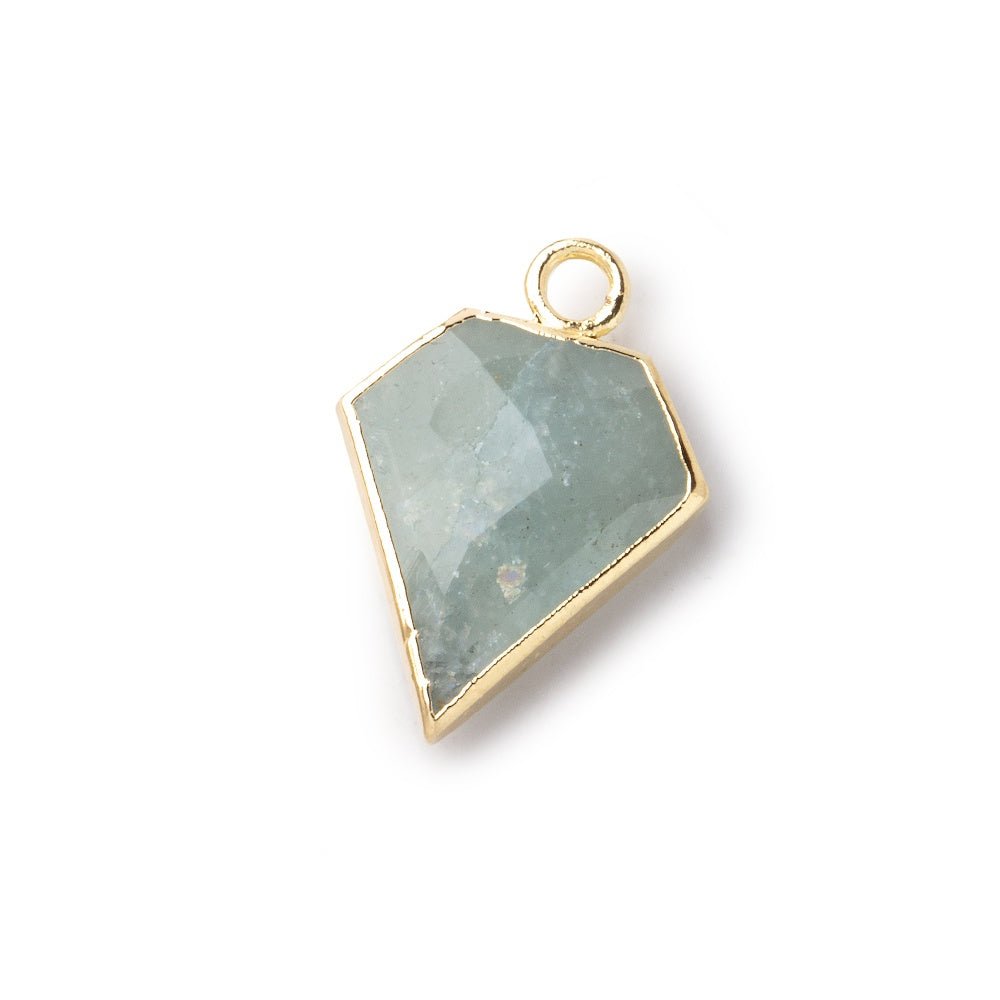 14x12mm Gold Leafed Aquamarine Faceted Diamond Shape Focal Pendant 1 piece (ONLINE ORDER ONLY)