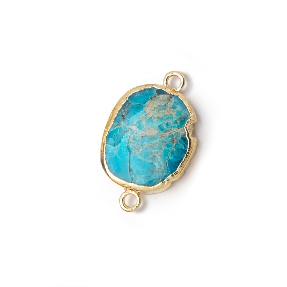 14x12mm Gold Leafed Turquoise Howlite Oval Slice Connector 1 piece (ONLINE ORDER ONLY)