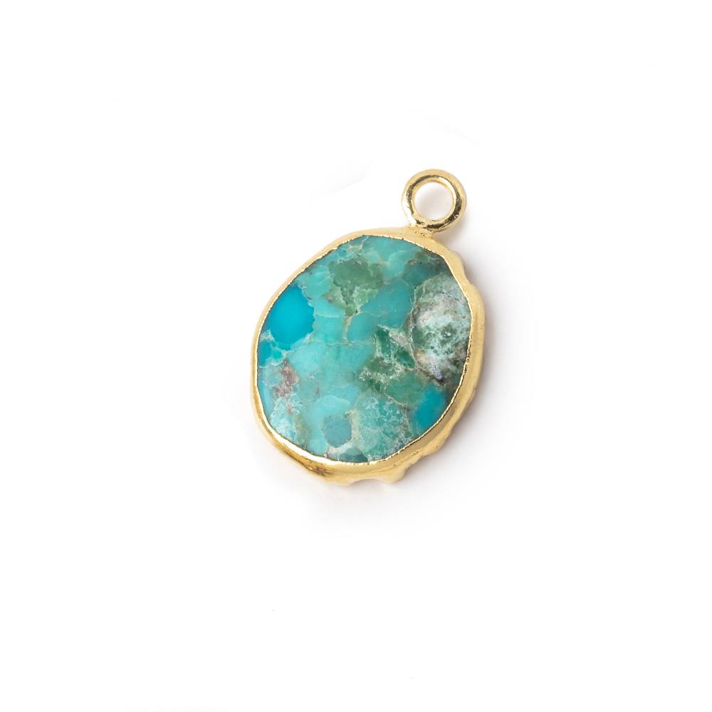 14x12mm Gold Leafed Turquoise Howlite Oval Slice Pendant 1 piece (ONLINE ORDER ONLY)