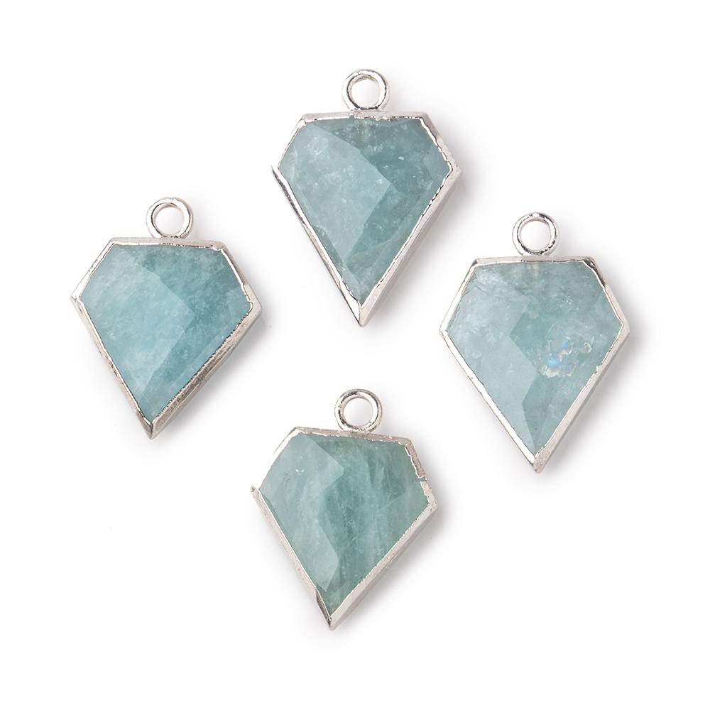 14x12mm Silver Leafed Aquamarine Faceted Diamond Shape Focal Pendant 1 piece (ONLINE ORDER ONLY)