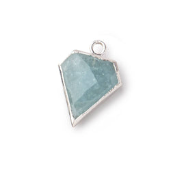 14x12mm Silver Leafed Aquamarine Faceted Diamond Shape Focal Pendant 1 piece (ONLINE ORDER ONLY)