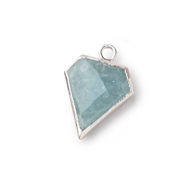 14x12mm Silver Leafed Aquamarine Faceted Diamond Shape Focal Pendant 1 piece (ONLINE ORDER ONLY)