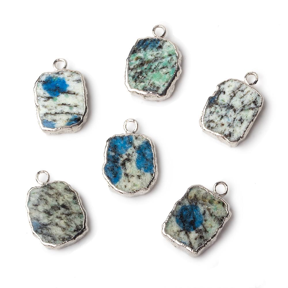 14x12mm Silver leafed K2 Azurite Granite "K2 Jasper" Slice Pendant 1 piece (ONLINE ORDER ONLY)
