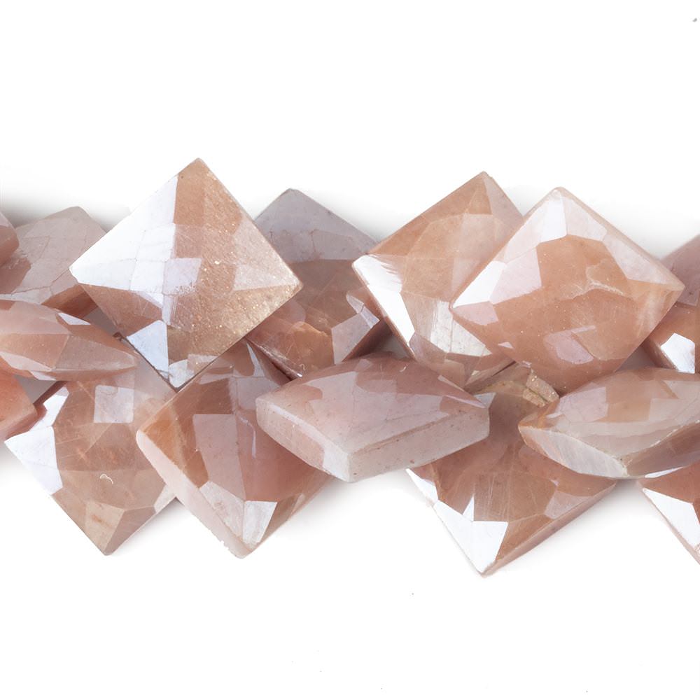 13-16mm Mystic Peach Moonstone Corner Drilled Faceted Squares 8 inch 34 beads (ONLINE ORDER ONLY)