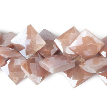 13-16mm Mystic Peach Moonstone Corner Drilled Faceted Squares 8 inch 34 beads (ONLINE ORDER ONLY)