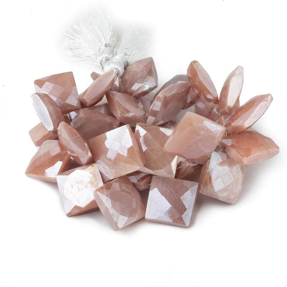 13-16mm Mystic Peach Moonstone Corner Drilled Faceted Squares 8 inch 34 beads (ONLINE ORDER ONLY)
