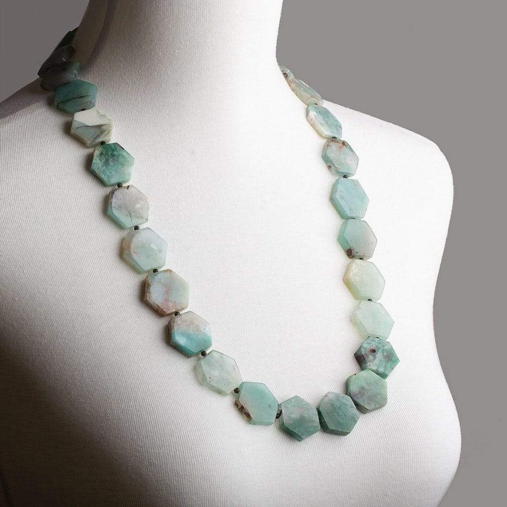 14x14-22x22mm Aqua Green Chalcedony plain hexagons 17 inch 23 beads (ONLINE ORDER ONLY)