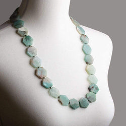 14x14-22x22mm Aqua Green Chalcedony plain hexagons 17 inch 23 beads (ONLINE ORDER ONLY)